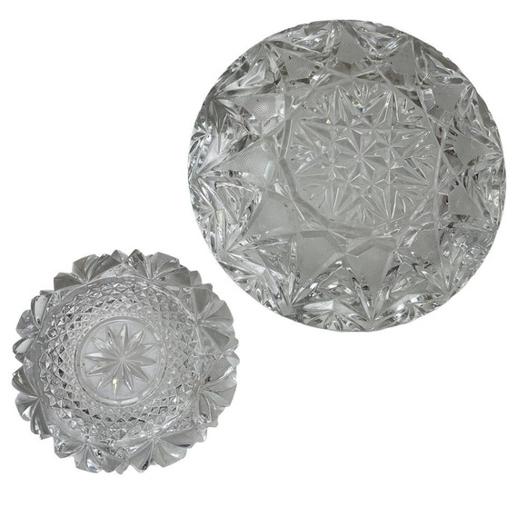 Lot Of 2 Heavy Glass Crystal Cut Ashtrays - Picture 1 of 8